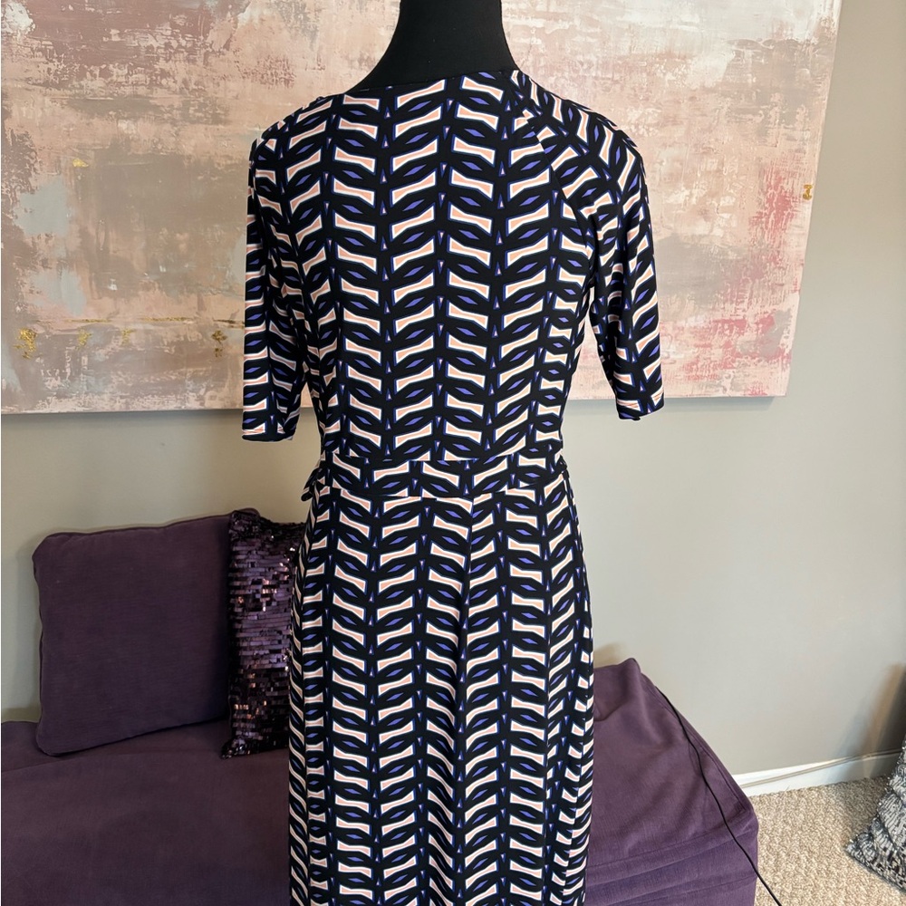 Evan Picone Black and White Sheath Midi Dress with V-Neck Faux‎ Wrap Dress S6 - Picture 7 of 10